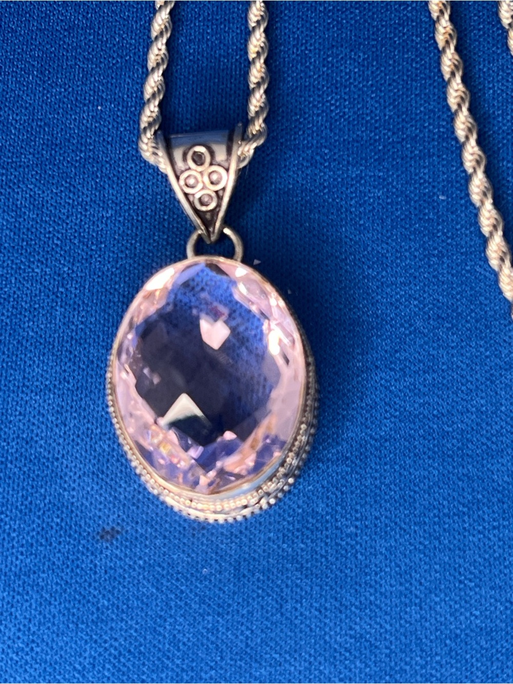 Vintage-Style Pink Crystal Oval Pendant Necklace Sterling 925